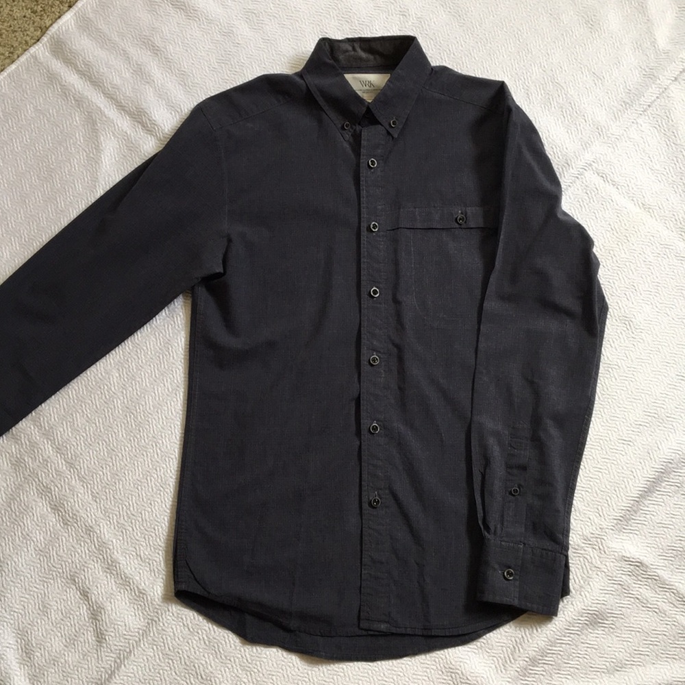 Men’s long sleeved shirt, navy/gray tiny plaid - Picture 3 of 3